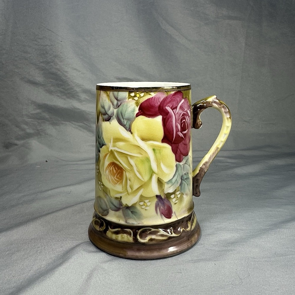 ANTQ Victorian Nippon Hand Painted Stein Mug Cabbage‎ Rose Pre 1922 Cottagecore